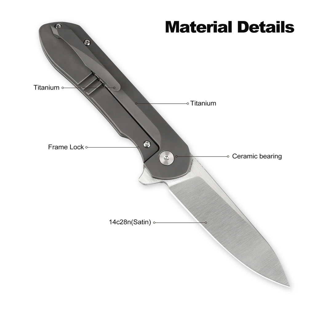 Foxking 14C28N Titanium Folding Knife